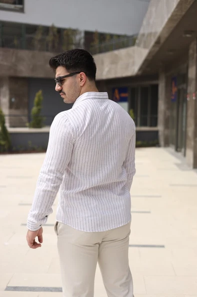 Erkek çizgi Desenli Gömlek - Resim 3