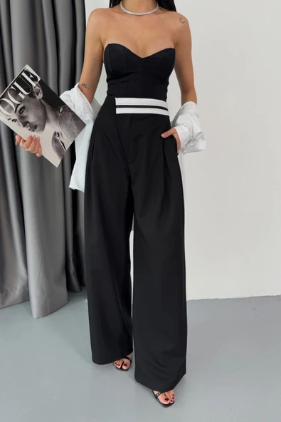 PANTOLON BEL ŞERİT DETAYLI - Siyah - Resim 3