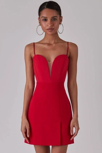 Kadın Derin V Yaka Sırt Dekolteli Fırsat Ürün Mini Elbise - Resim 2