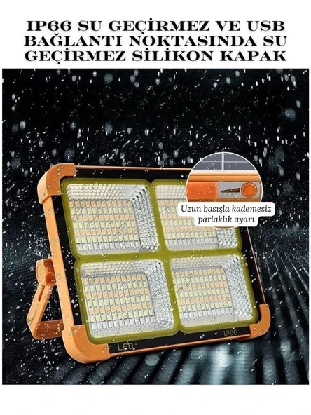 V-017 Güneş Enerjili LED Taşınabilir Projektör, Çok Amaçlı Kamp Lambası 100 Watt - Resim 5