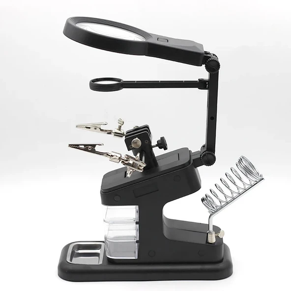 TH-7026 Profesyonel Işıklı Büyüteç Lehim Standı 10 LED 3x-25x Zoom USB/Pil Destekli - Resim 5