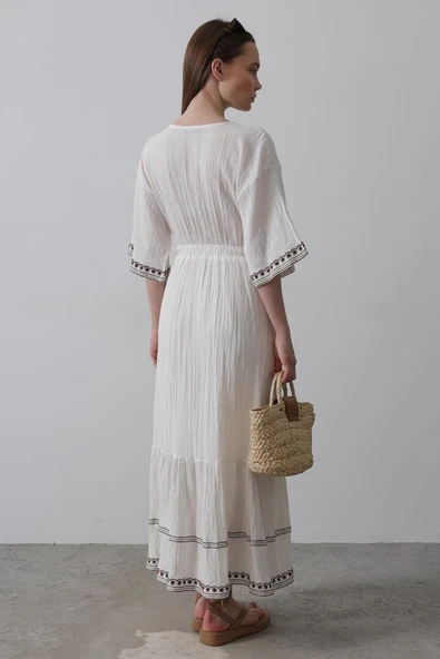 KolEtekNakışlıElbise - Beyaz - Resim 4