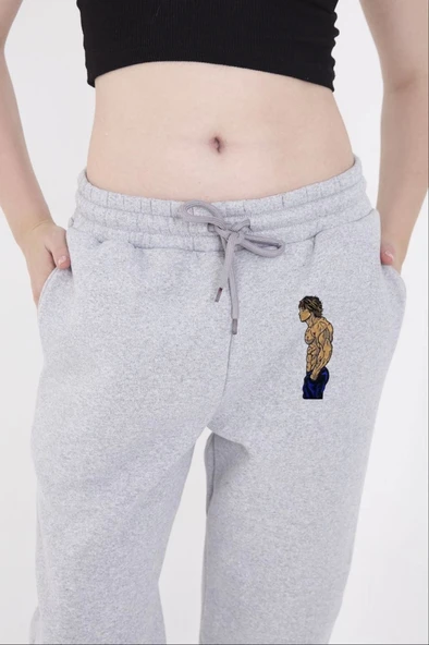 Lastikli Üç İplik Baskılı Eşofman Pantolon - Gri ürün görseli