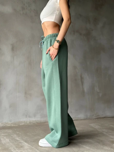 Palazzo Bol Paça Eşofman Pantolon - Yeşil - Resim 2