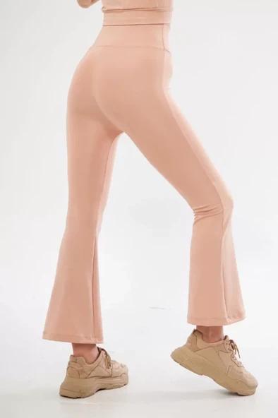 Dalgıç Yüksel Bel İspanyol Paça Tayt - Bej - Resim 2