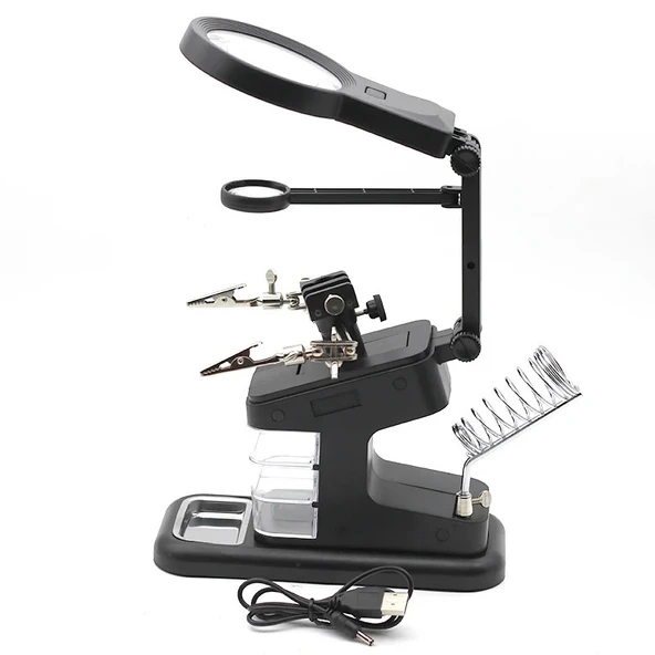 TH-7026 Profesyonel Işıklı Büyüteç Lehim Standı 10 LED 3x-25x Zoom USB/Pil Destekli - Resim 2