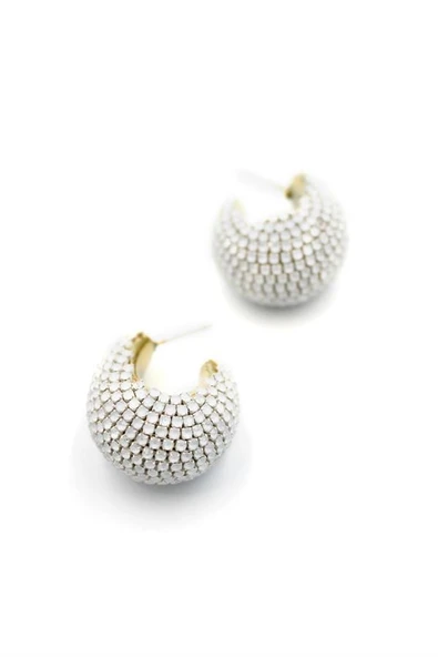 Taşlı Halka Küpe - Beyaz - Resim 2