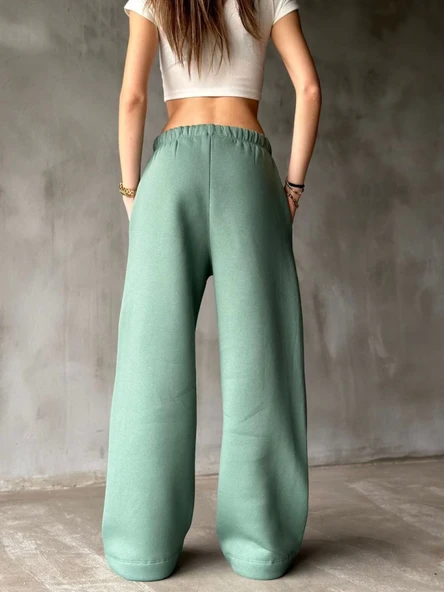 Palazzo Bol Paça Eşofman Pantolon - Yeşil - Resim 3