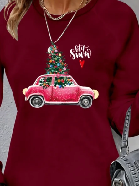 Kadın Uzun Kollu Bisiklet Yaka Desenli Viskon Iki Iplik Elbise - Resim 2