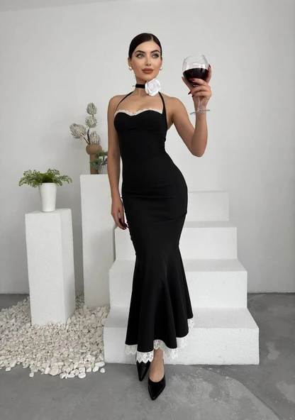 Monea Boyundan Bağlamalı Elbise - Resim 7