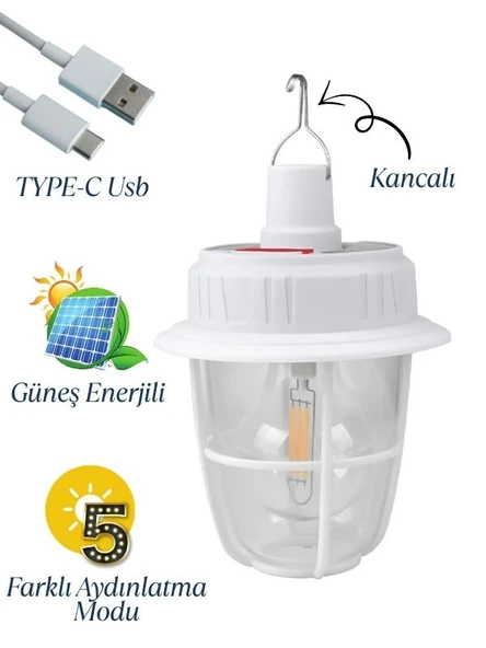 WS-2002 Güneş Enerjili Şarjlı Kancalı Kamp Lambası, Askılı Çadır Lambası - Resim 2