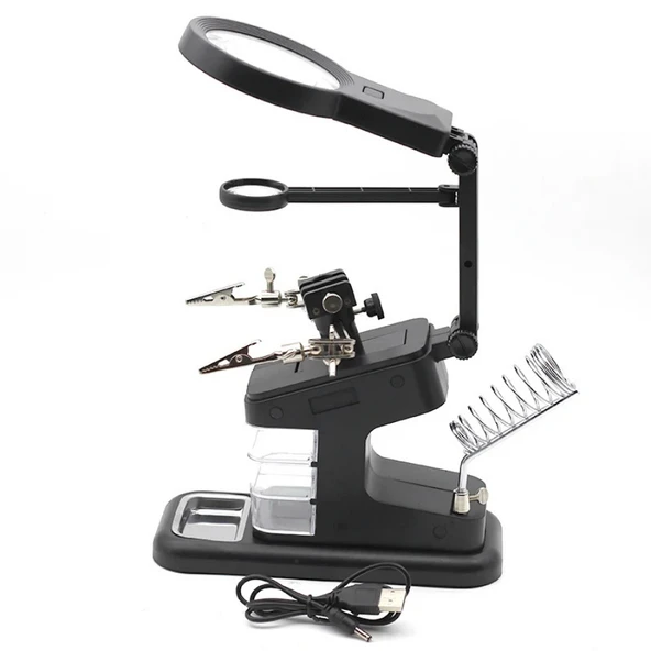 TH-7026 Profesyonel Işıklı Büyüteç Lehim Standı 10 LED 3x-25x Zoom USB/Pil Destekli - Resim 6