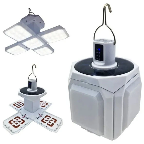 Solar Kamp Lambası, Katlanabilir USB Şarjlı Güneş Enerjili Kamp Lambası 60 SMD LED - Resim 3