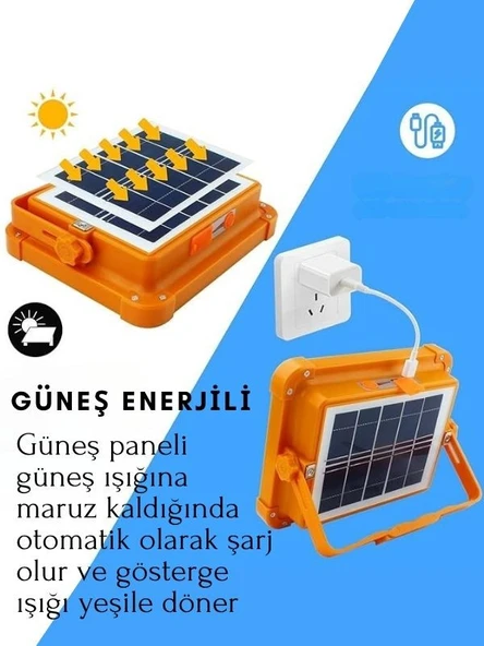 V-017 Güneş Enerjili LED Taşınabilir Projektör, Çok Amaçlı Kamp Lambası 100 Watt - Resim 2
