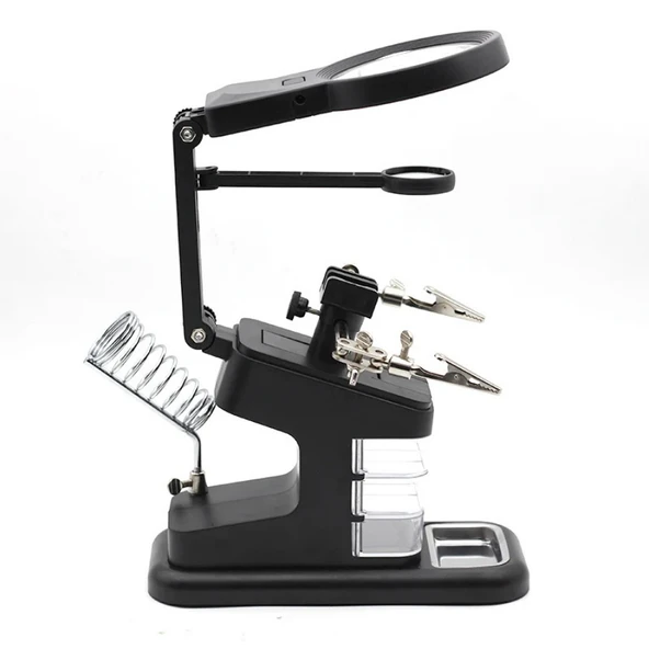 TH-7026 Profesyonel Işıklı Büyüteç Lehim Standı 10 LED 3x-25x Zoom USB/Pil Destekli - Resim 7