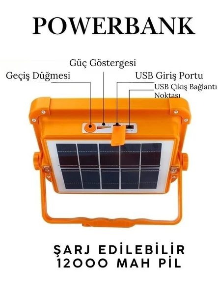 V-017 Güneş Enerjili LED Taşınabilir Projektör, Çok Amaçlı Kamp Lambası 100 Watt - Resim 3