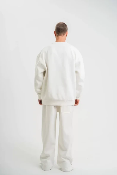 Uzun Kol Bisiklet Yaka Basic SweatShirt - Beyaz - Resim 2