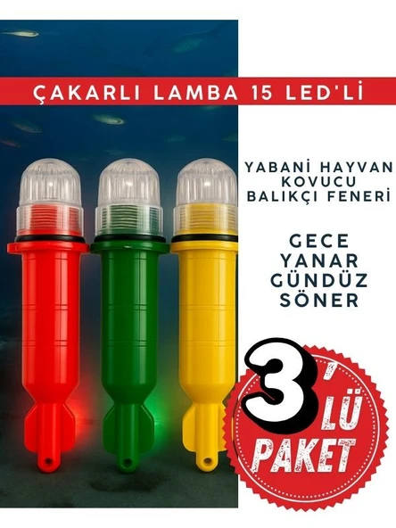 Domuz Kovucu Işık Lamba, Balıkçı Feneri, Yabani Hayvan Kovucu Çakarlı Lamba 15 LED'li ( 3 ADET ) ürün görseli