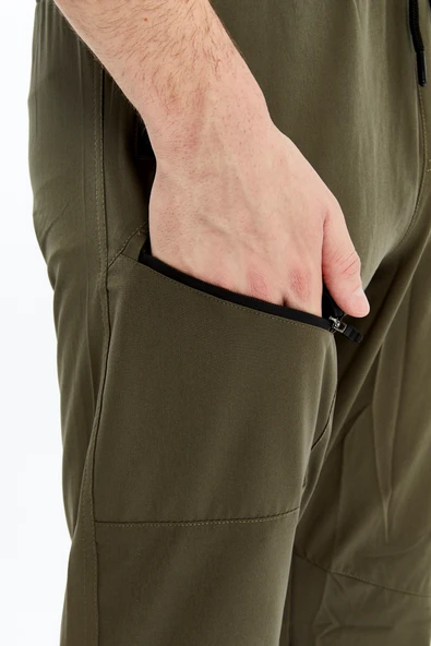 Erkek Eşofman Altı Fermuarlı Cep Paraşüt Kumaş Haki - Resim 6