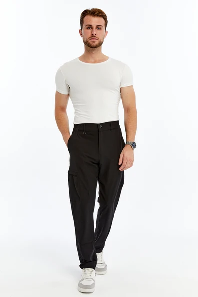 Erkek Lastikli Pantolon Paraşüt Kumaş Siyah - Resim 6