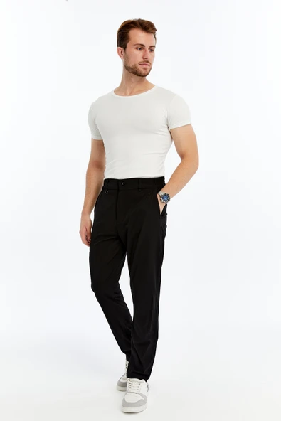 Erkek Lastikli Pantolon Paraşüt Kumaş Siyah - Resim 8