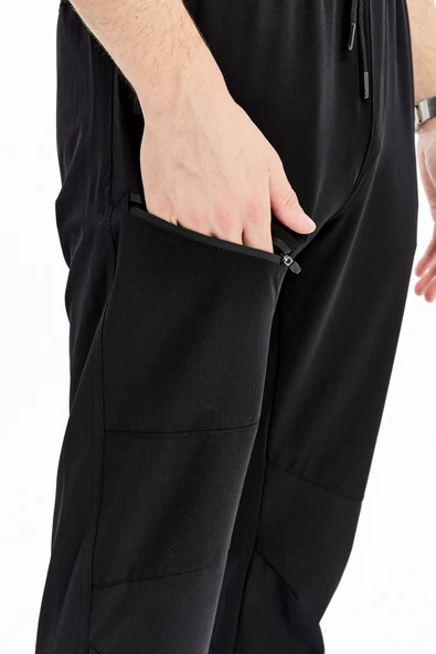 Erkek Eşofman Altı Fermuarlı Cep Paraşüt Kumaş Siyah - Resim 7