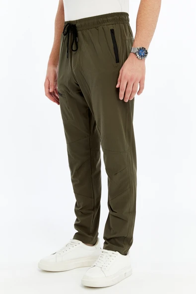 Erkek Eşofman Altı Fermuarlı Cep Paraşüt Kumaş Haki - Resim 3