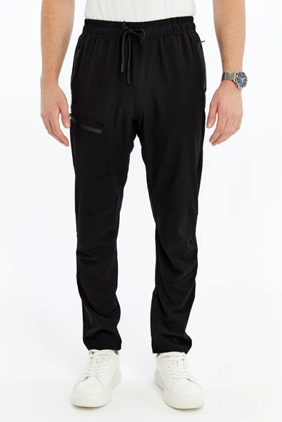 Erkek Eşofman Altı Fermuarlı Cep Paraşüt Kumaş Siyah - Resim 2