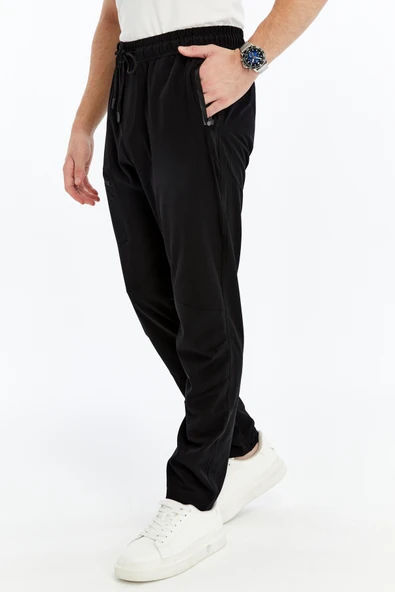 Erkek Eşofman Altı Fermuarlı Cep Paraşüt Kumaş Siyah - Resim 3