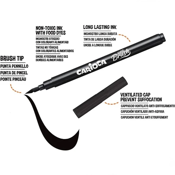 CEYLAN ADAM   Carioca Keçeli Boya Süper Brush Fırça Uçlu 10'lu 42937 - Resim 4