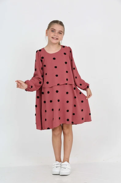 Toontoy Kız Çocuk Puantiye Detaylı Elbise - 3