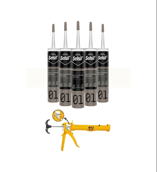 Selsil Genel Amaçlı Şeffaf Silikon 280 Gr. 5 Adet +  Gfb Alüminyum Silikon Tabancası ürün görseli