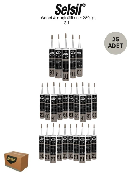 Selsil Genel Amaçlı Gri Silikon 280 Gr - 25 Adet ürün görseli