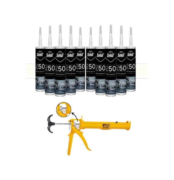 Selsil Poliüretan Beyaz Mastik 280 Ml.  10 Adet +  Gfb Alüminyum Silikon Tabancası ürün görseli