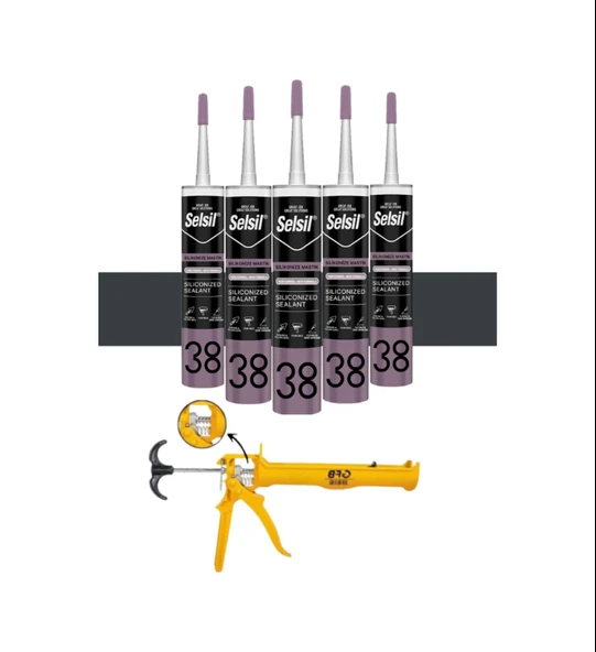 Selsil Silikonize Antrasit Gri Mastik 500 Gr.  5 Adet + Gfb Alüminyum Silikon Tabancası ürün görseli