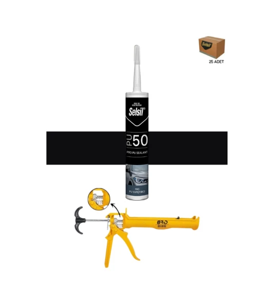 Selsil Poliüretan Siyah Mastik 280 Ml. 25 Adet +  Gfb Alüminyum Silikon Tabancası ürün görseli