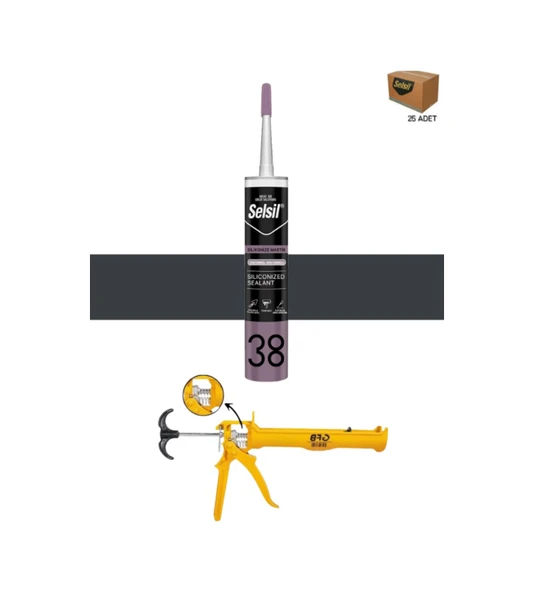 Selsil Silikonize Antrasit Gri Mastik 500 Gr.  25 Adet + Gfb Alüminyum Silikon Tabancası ürün görseli