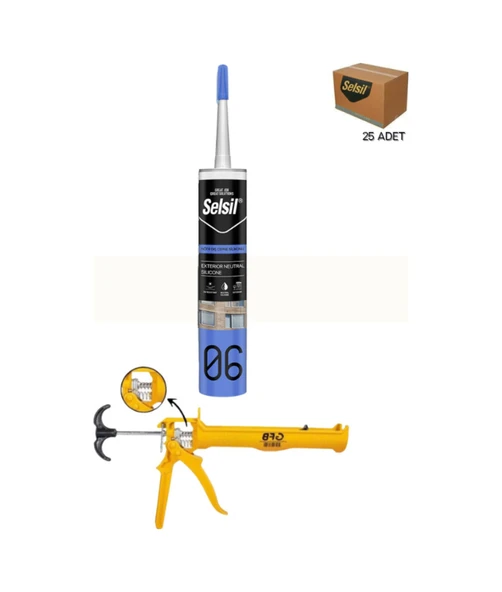Selsil Nötr Dış Cephe Silikonu Şeffaf 300 Ml. 25 Adet +  Gfb Alüminyum Silikon Tabancası ürün görseli