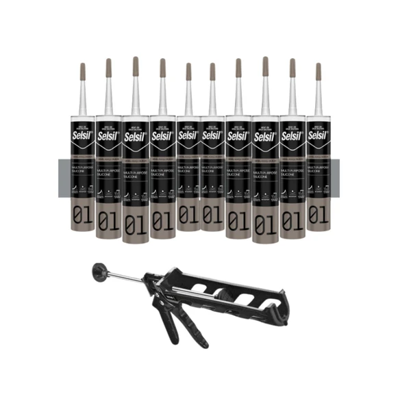 Selsil Genel Amaçlı Gri Silikon 280 Gr. 10 Adet + Kendo Silikon Tabancası ürün görseli