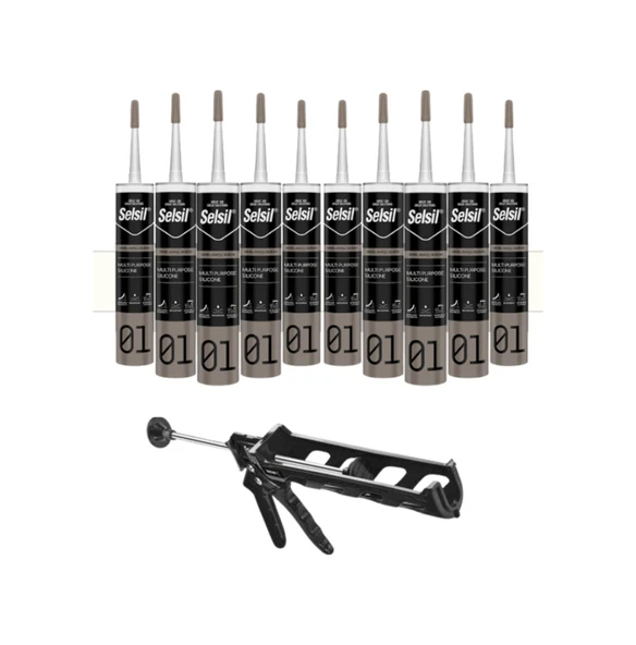 Selsil Genel Amaçlı Beyaz Silikon 280 Gr. 10 Adet +  Kendo Silikon Tabancası - 1