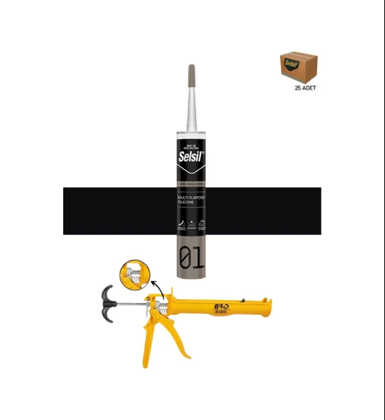 Selsil Genel Amaçlı Siyah Silikon 280 Gr. 25 Adet +  Gfb Alüminyum Silikon Tabancası ürün görseli