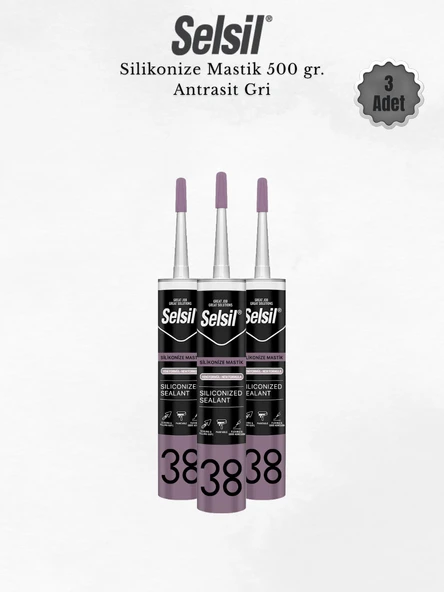 Selsil Silikonize Antrasit Gri Mastik 500 Gr - 3 Adet ürün görseli