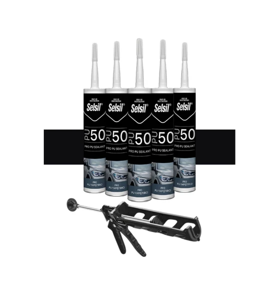 Selsil Poliüretan Siyah Mastik 280 Ml. - 5 Adet +  Kendo Silikon Tabancası ürün görseli