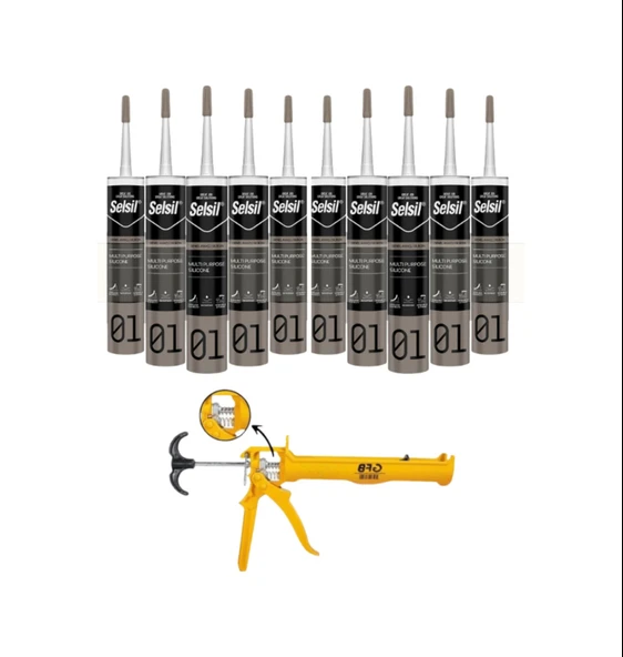 Selsil Genel Amaçlı Şeffaf Silikon 280 Gr. 10 Adet +  Gfb Alüminyum Silikon Tabancası ürün görseli