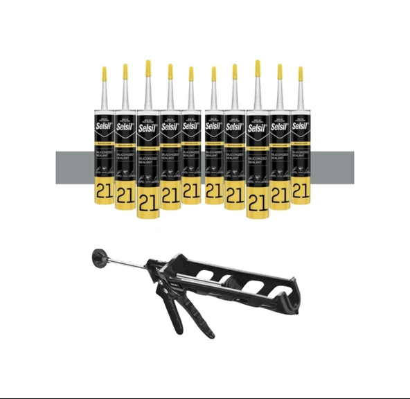 Selsil Silikonize Gri Mastik 500 Gr. 10 Adet +  Kendo Silikon Tabancası ürün görseli