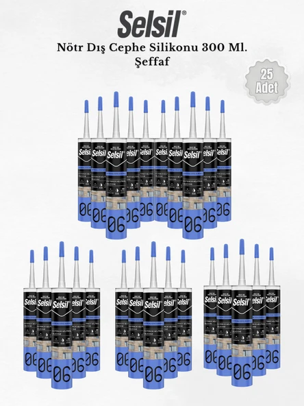 Selsil Nötr Dış Cephe Silikonu Şeffaf 300 Ml - 25 Adet ürün görseli