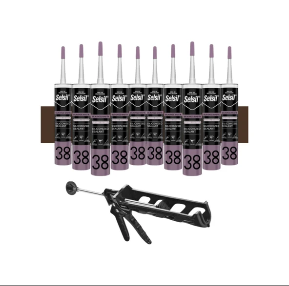 Selsil Silikonize Koyukahverengi Mastik 500 Gr.  10 Adet +  Kendo Silikon Tabancası ürün görseli