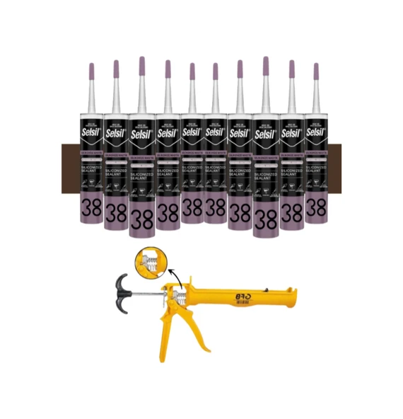 Selsil Silikonize Koyukahverengi Mastik 500 Gr.  10 Adet +  Gfb Alüminyum Silikon Tabancası ürün görseli