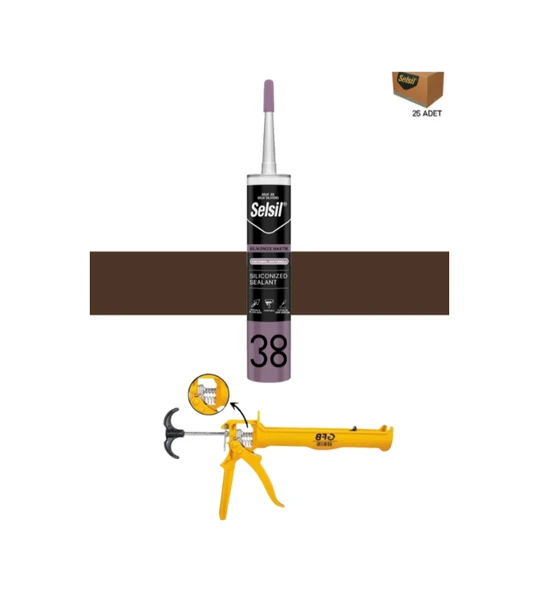 Selsil Silikonize Koyukahverengi Mastik 500 Gr. 25 Adet +  Gfb Alüminyum Silikon Tabancası ürün görseli