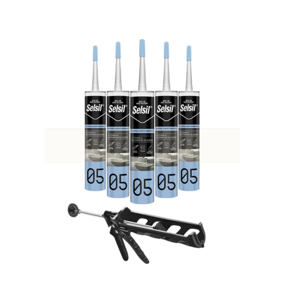 Selsil Mutfak & Banyo Silikonu Şeffaf 280 Ml. 5 Adet +  Kendo Silikon Tabancası ürün görseli